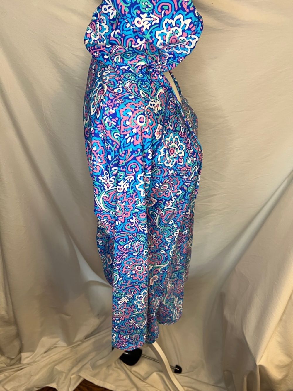 Coolibar Bright Blue and Pink Paisley Swim Cover-Up Dress SPF - Picture 7 of 10